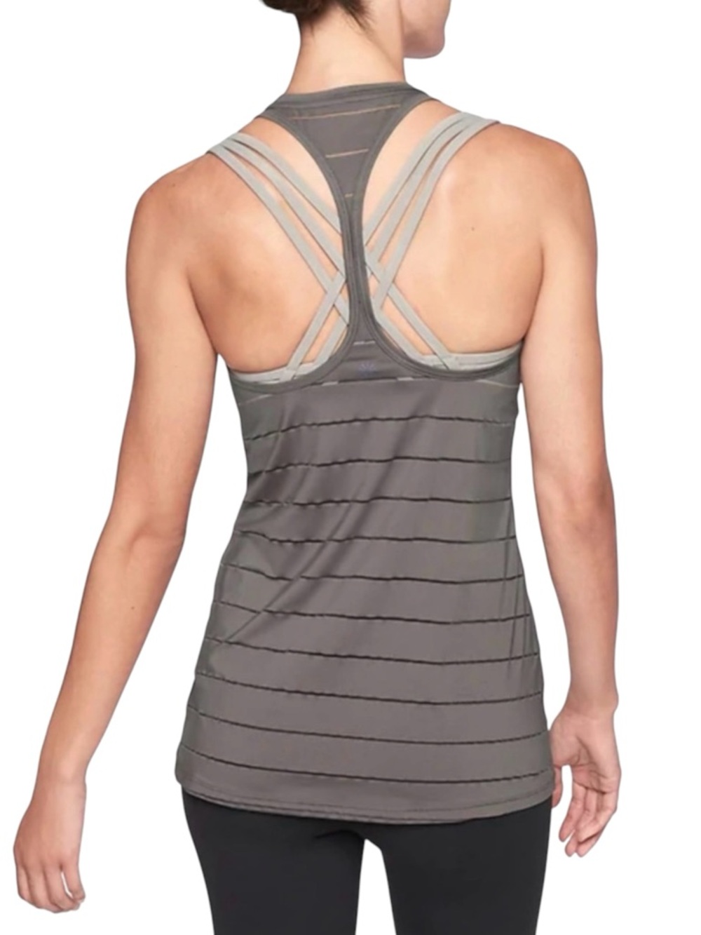 ATHLETA Women's Stripe Mesh Chi Tank High Neck Racerback Tank Top Size XL Gray